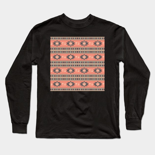 Aztec Pattern Pink and Slate Long Sleeve T-Shirt by Blue-Banana